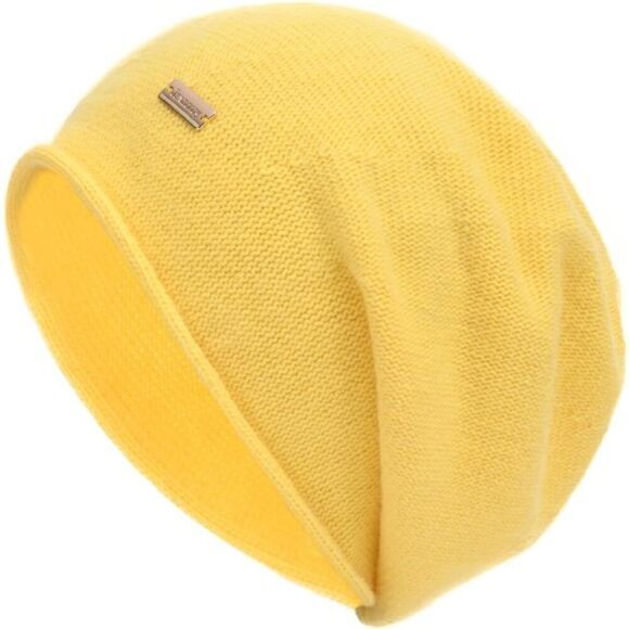 Ladies Wool Knitted Skull Beanies Cap Yellow - Picture 1 of 4
